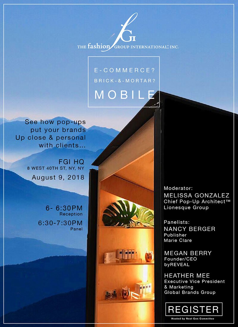 Join us next Thursday 9th <a href="/FGINYC/">Fashion Group NYC</a> to discuss #retail #tech &amp; #popups with <a href="/marieclaire/">Marie Claire</a> <a href="/MelsStyles/">Melissa Gonzalez</a> Global Brands Group. Register here: events.r20.constantcontact.com/register/event…