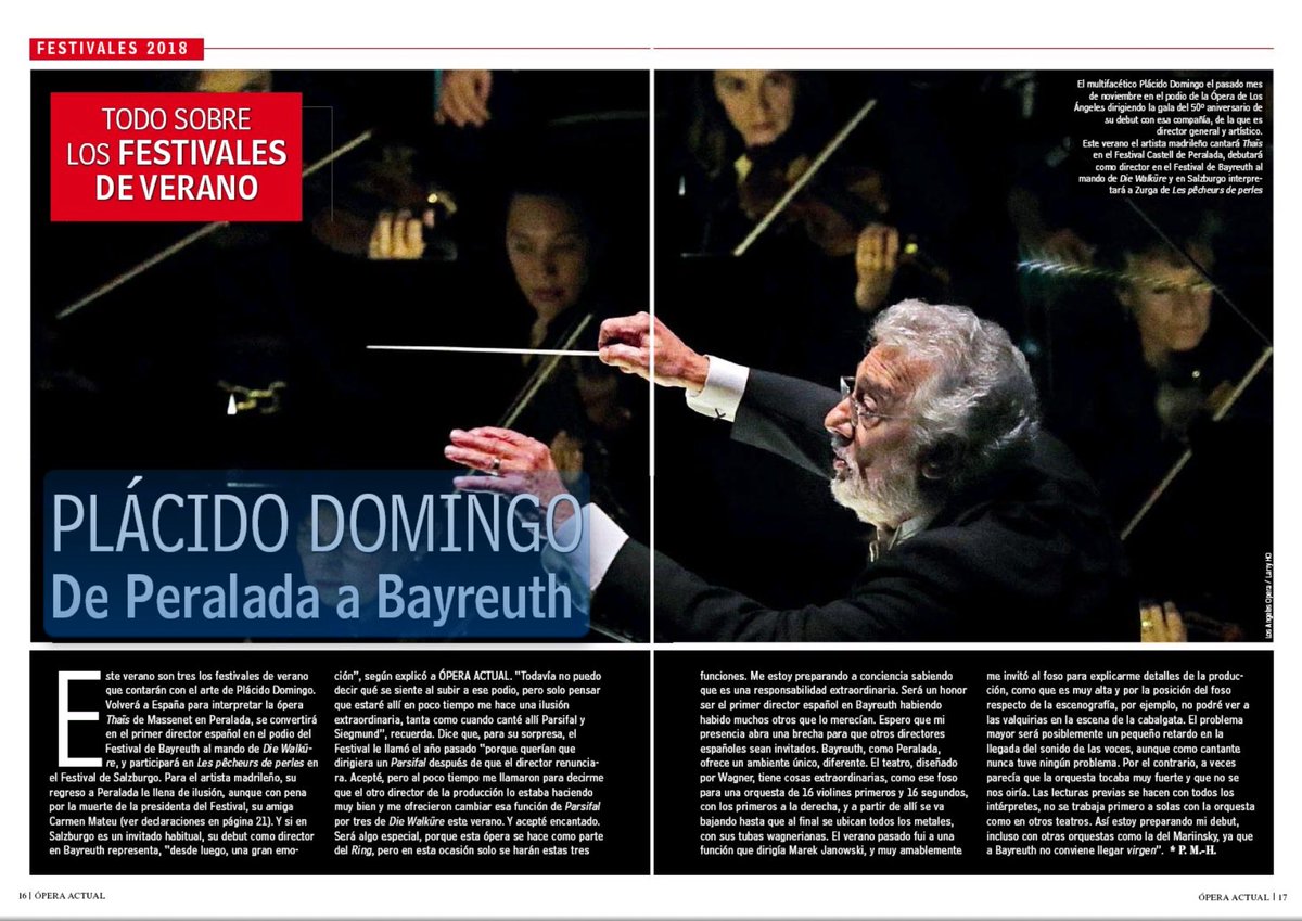 Como anunciábamos en mayo en ⁦@OperaActual⁩, ⁦@PlacidoDomingo⁩ debuta hoy en el podio del ⁦@WagnerFestival⁩ de Bayreuth con #DieWalküre. Primer español que cumple ese sueño. Le esperan #LesPêcheursdePerles, como cantante, en @SbgFestival⁩ de Salzburgo