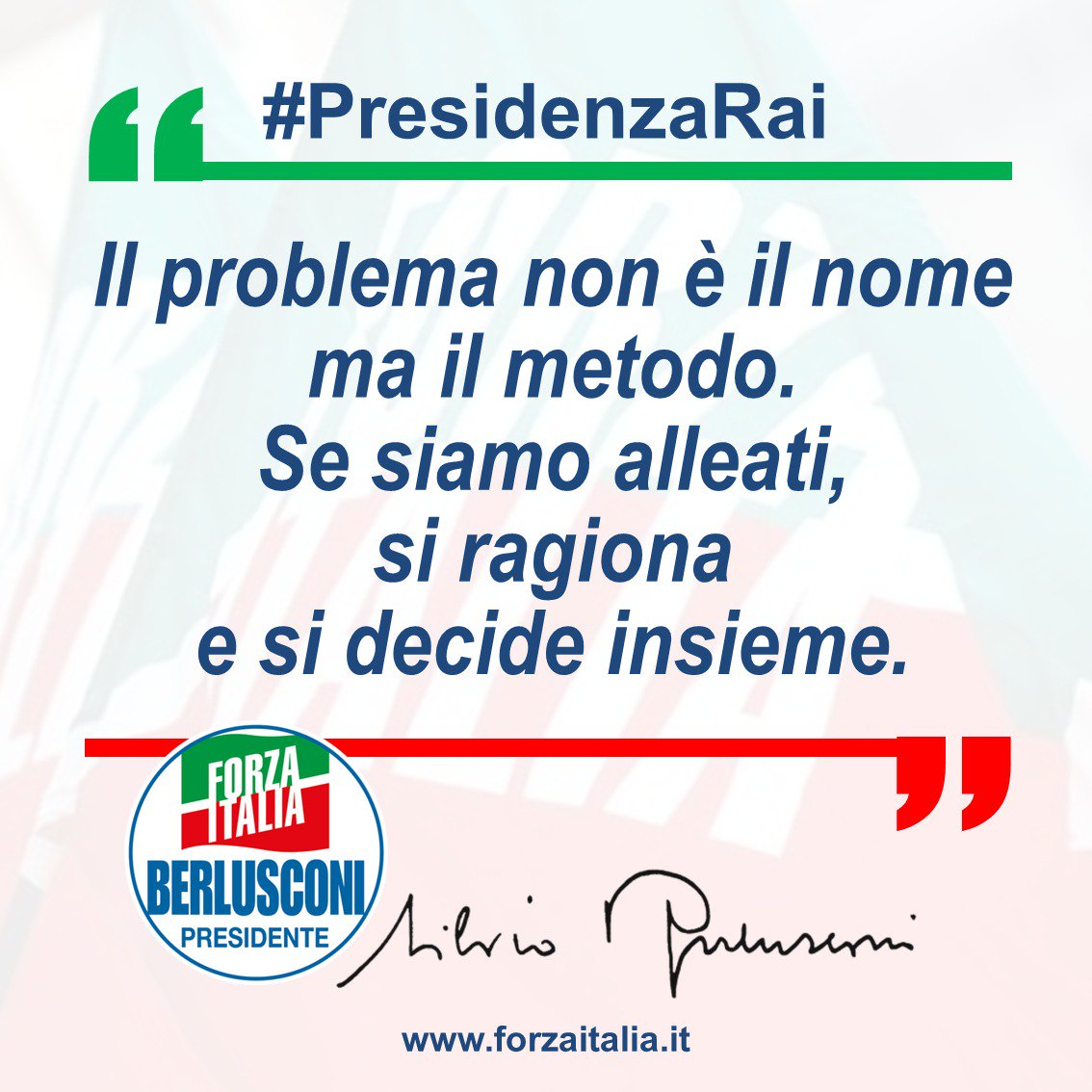 Per la #presidenzarai si ragiona e si decide insieme se si è alleati.<a href="/forza_italia/">Forza Italia</a>