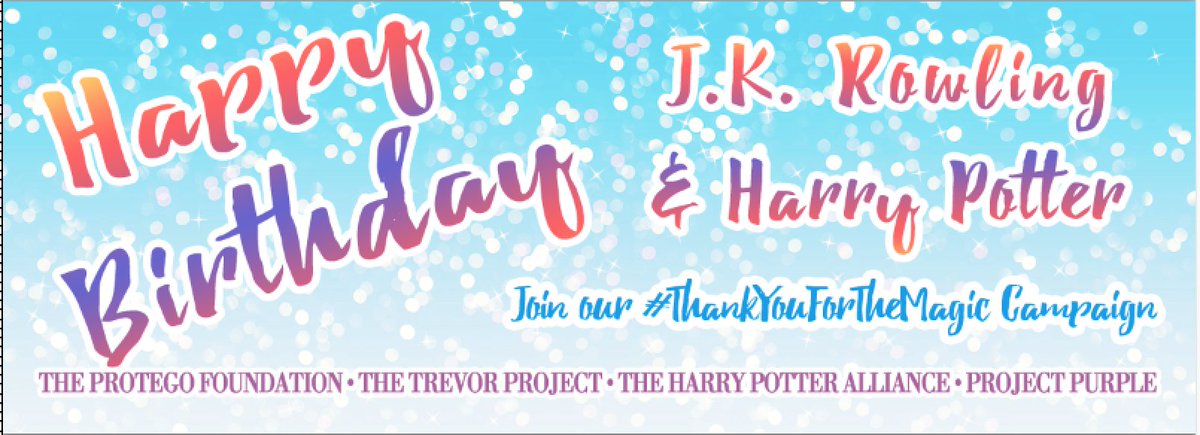 MuggleNet's tweet photo. Happy birthday, @jk_rowling and Harry Potter! It's your last chance to help make their birthdays special by joining our #ThankYouForTheMagic Birthday Campaign to support and raise awareness for "Potter"-friendly charities!
#PotterItForward
https://t.co/ZriX8ZB5Nz https://t.co/ipkRSGlIwX