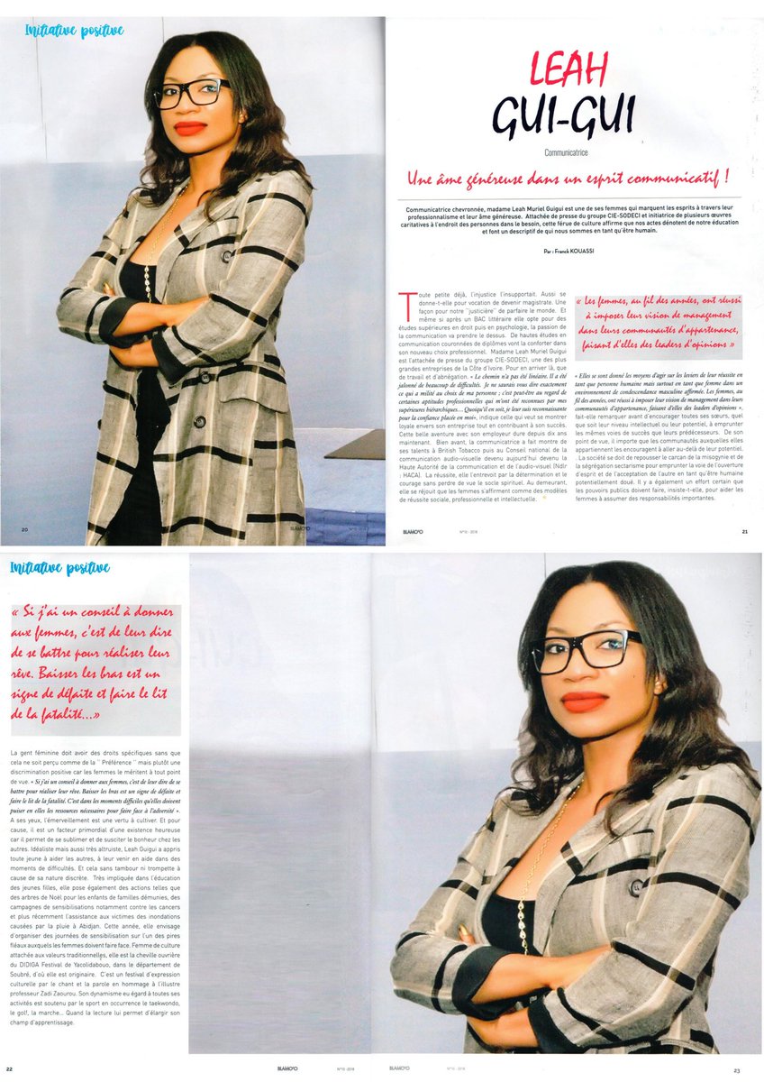 LeahGuigui's tweet photo. Valeurs d'excellence, de courage et de réussite socio-professionnelle. Merci au magazine  #Blamoo, pour la promotion du leadership féminin.
Blamo'o! Blamo'o! @JDIAGOU @bouanguessan #WomanEmpowerment #LeadershipFeminin #InitiativePositive #EntrepreneuriatFeminin https://t.co/VTUkeBNW3R