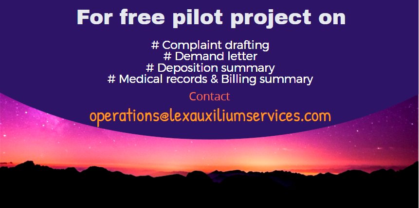 LexAuxilium's tweet photo. We offer free pilot project to PI Law Firms and Attorneys- https://t.co/3UslFTRJQ1