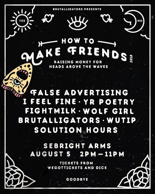 So Luke's putting on a wee little all-dayer with some ace DIY bands like <a href="/wolfgirl_uk/">WOLF GIRL</a> <a href="/SolutionHours/">Solution Hours</a> @fightmilkband and <a href="/YrPoetry/">Landline Rock Band</a>. And his band, but don't let that dissuade you. Going to be fun app.dice.fm/event/8vaa2-ho…