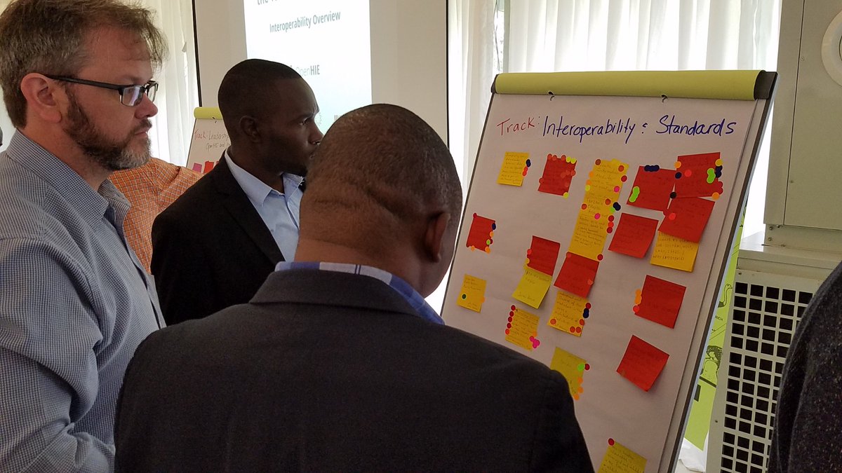 apelon's tweet photo. Community voting for #ohie18 unconference Interoperability and Standards topics. #ocl and #apelondts terminology service demos drawing a crowd! @Jonathan__Payne https://t.co/nyLq76G1Mw