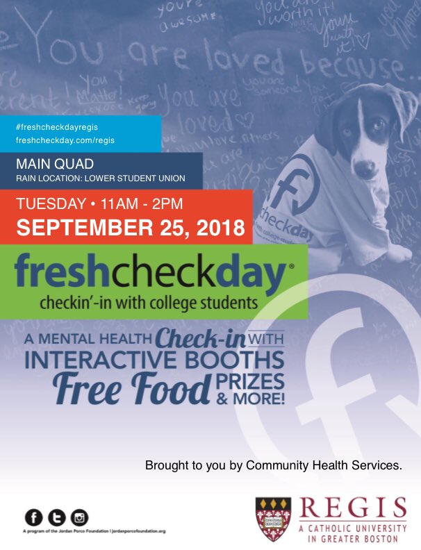 Regis College Center for Health & Wellness (@rchealthservice) on Twitter photo Save the date!
<a href="/9outof10jpf/">Nine out of Ten</a> <a href="/JMPMF/">Jordan Porco Foundation</a> <a href="/FreshCheckDay/">Fresh Check Day</a> Save the date!
<a href="/9outof10jpf/">Nine out of Ten</a> <a href="/JMPMF/">Jordan Porco Foundation</a> <a href="/FreshCheckDay/">Fresh Check Day</a>