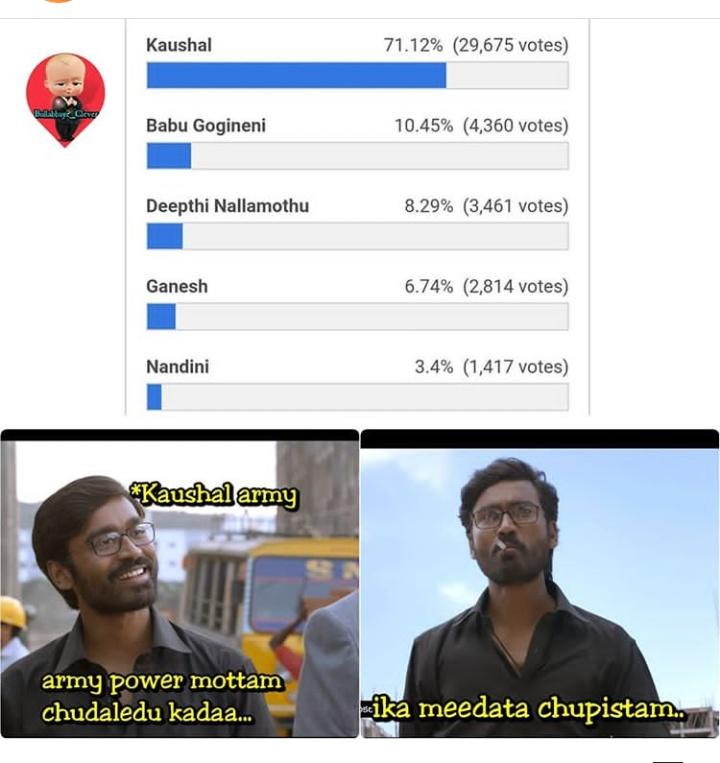 Surya_AACult's tweet photo. #biggbosstelugu2
#supportkaushal
#KaushalArmy
@NameisNani
Just unofficial page lone war one side ayipoyindi
#Officialpoll lo Inka #kaushalfans
racha rachee๐ช๐ช๐ช https://t.co/GkJ6cl3aXX