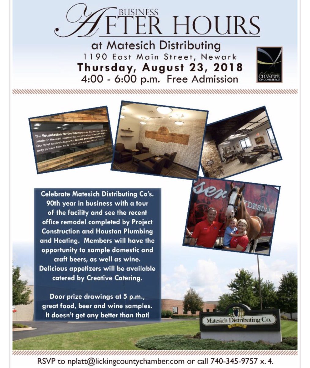 ChamberofC's tweet photo. Chamber members, RSVP today for this fun Business After Hours! Email nplatt@lickingcountychamber.com or call 740-345-9757 x. 4. Not a member? Email our Membership Director, @bmisner09 / bmisner@lickingcountychamber.com, to learn more about how you can get involved with us! https://t.co/9twmVF0xou