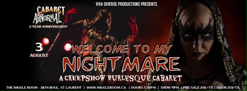 WiggleRoomMtl's tweet photo. Tickets to the #CabaretAbnormal 2 year anniversary show on Friday are 2/3 sold! Get yours to Welcome to my Nightmare before they're all gone!

TICKETS: https://t.co/9Pdky8ULfe https://t.co/Uym3UPFzAC