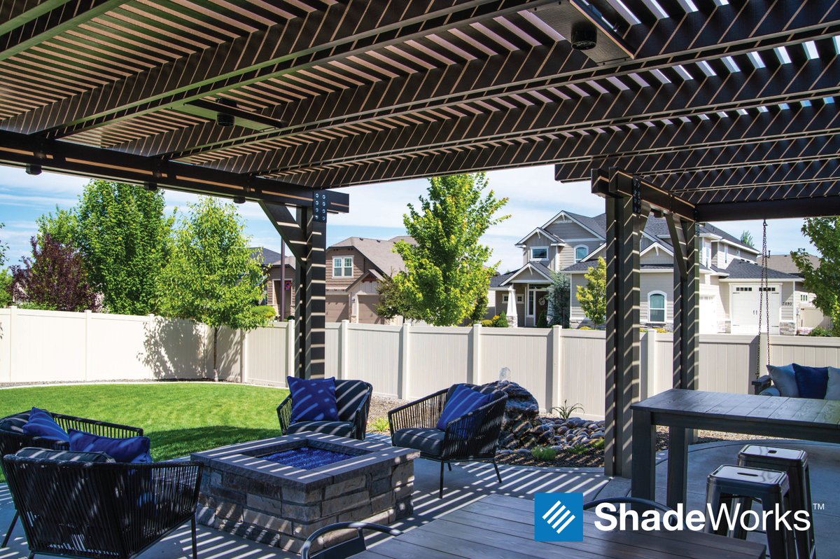 ShadeWorks_com's tweet photo. Check out all that shade! A MOCKWOOD™ pergola will significantly reduce cooling costs on your home and save you money. What are you waiting for? Get started today with a FREE estimate at https://t.co/mlCq2DmK04! #ShadeWorks #MOCKWOOD #Pergola https://t.co/E72sLerSCW