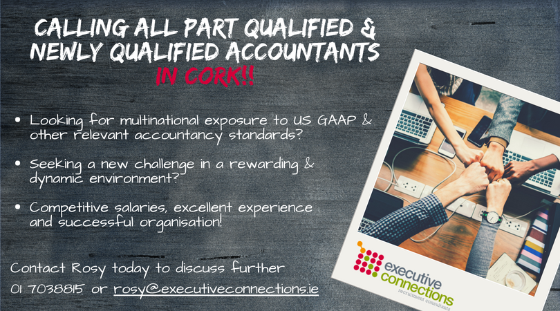 Exec_Connection's tweet photo. We are keen to speak with both part qualified and newly qualified accountants seeking a new and exciting opportunity in Cork!!! Contact @RosyKennedy6 for more details #accounting #accountant #qualified #partqualified #newopportunity https://t.co/vTBj3dfPM2