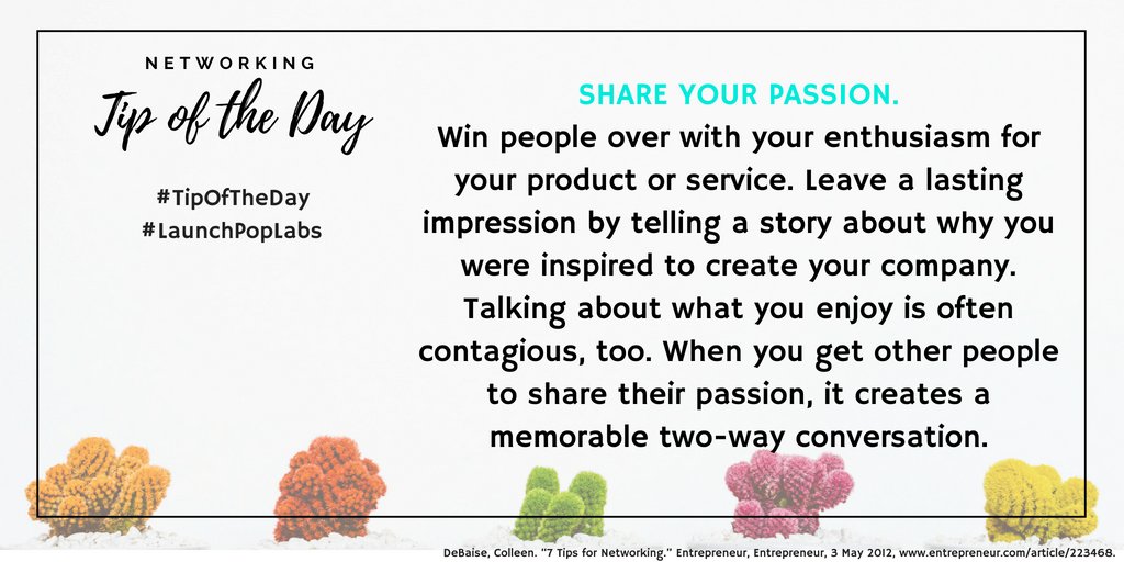 launch_pop's tweet photo. Tip of the Day!
#TuesdayTips #LaunchPopLabs #Networking https://t.co/hKtsxiSHKy