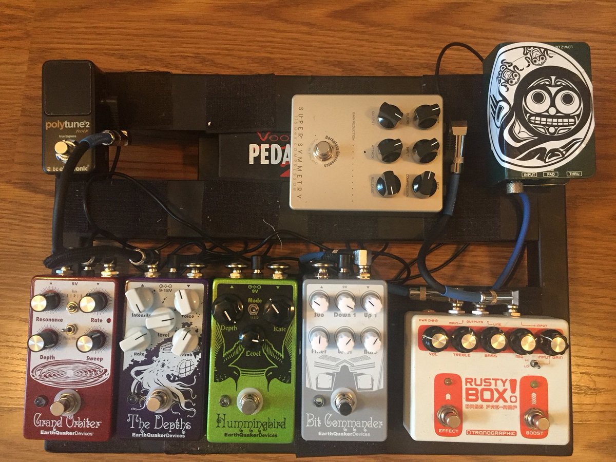EarthQuakerDev's tweet photo. One of the challenges using modulation pedals w/ #bass is finding an interesting sound that still locks in w/ the groove. Craft a synth-inspired sequencer patch w/ #GrandOrbiter, #theDepths, #Hummingbird, #BitCommander in our article "Stupid Bass Tricks" https://t.co/s52oRJgGsT https://t.co/AVHlIPlsIE