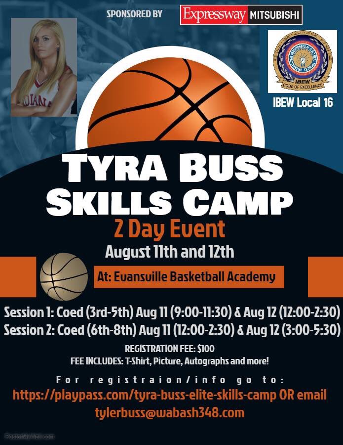 CoachBuss41's tweet image. Spots are continuing to fill up FAST!  Session 2 is getting close to full.  If you are interested in attending the Tyra Buss Elite Skills Camp please visit playpass.com/tyra-buss-elit… or email tylerbuss@wabash348.com to reserve your spot!
