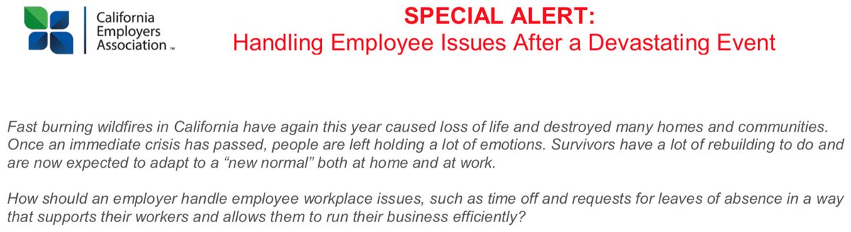 SBCWorkforce's tweet image. In partnership with the #CaliforniaEmployersAssociation, the #SanBernardinoCounty #WorkforceDevelopmentBoard shares a Special Alert on Handling Employee Issues After a Devastating Event
@CAL_FIRE #CarrFire #CranstonFire #MendocinoComplexFire #FergusonFire
ow.ly/oDUi30lcAf1