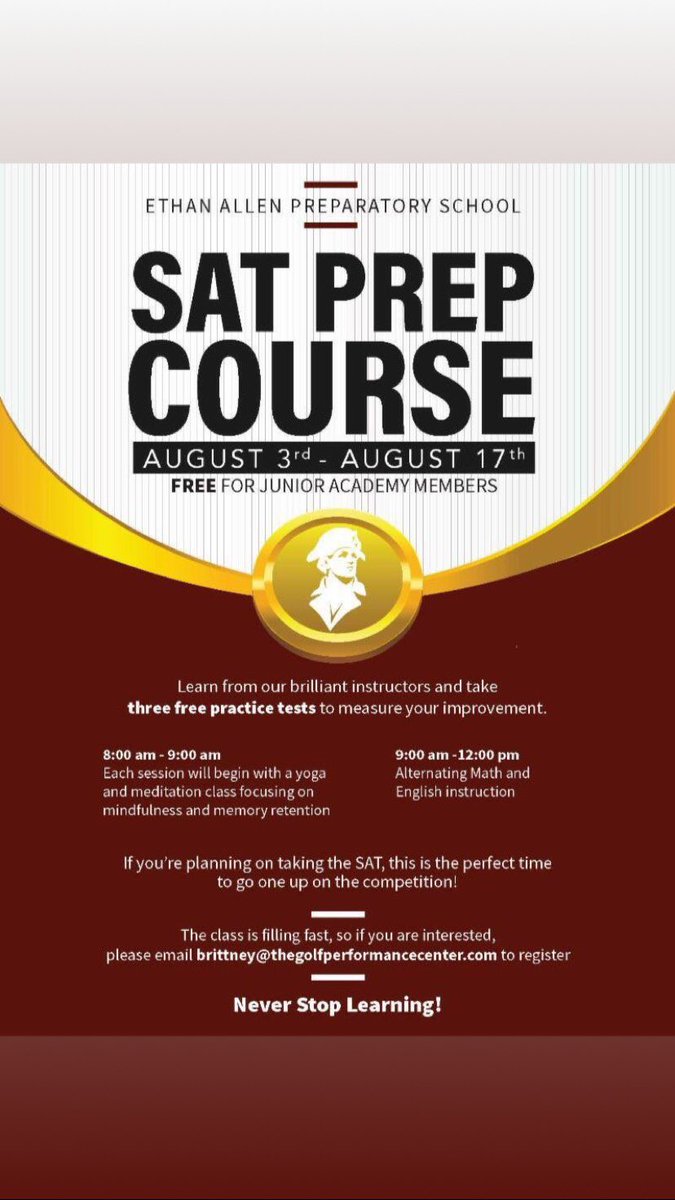 GPCGolf's tweet photo. Looking for an SAT Prep Course? 

We’ve got you covered! 📚💯

Call (203) 790 - GOLF for more info! 

#GPCAcademy #TeamGPC #CollegeBound #SATprep #SATpreptime #SATs #CollegeBoard #NCAAGolf #NCAA #HighSchool #CollegeGoals #StudentAthlete #EthanAllenPreparatory #AchieveProgram https://t.co/oEvqwyBKAo