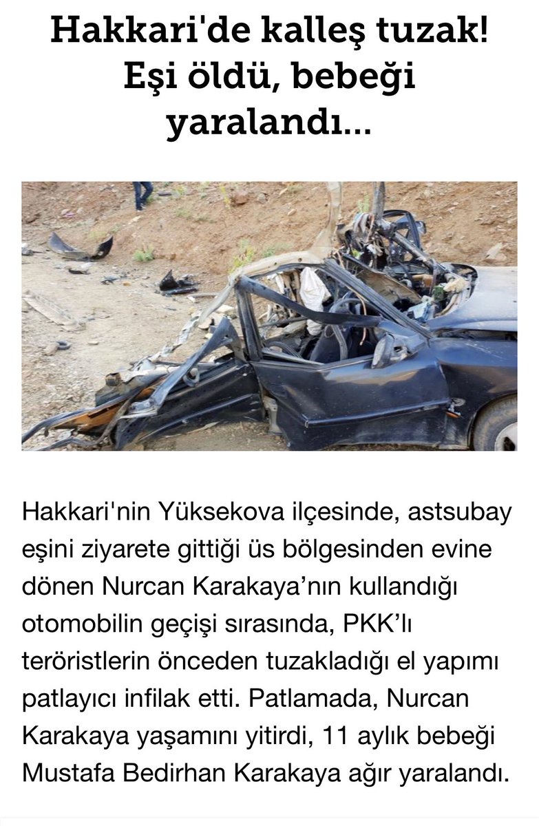 mustafadinal's tweet photo. Pkk nın tuzakladigi mayınla bir anne öldü,11 aylık bebeği yaralandı.
Bu alçak saldırı karşısında ‘doğal afet’ olmuş gibi davranan sözde barış! ve insan hakları! savunucularına sormak lazim; kol kanat gerdiğiniz katillerinizle daha nekadar alçalacaksınız! https://t.co/S0HLXimMGc