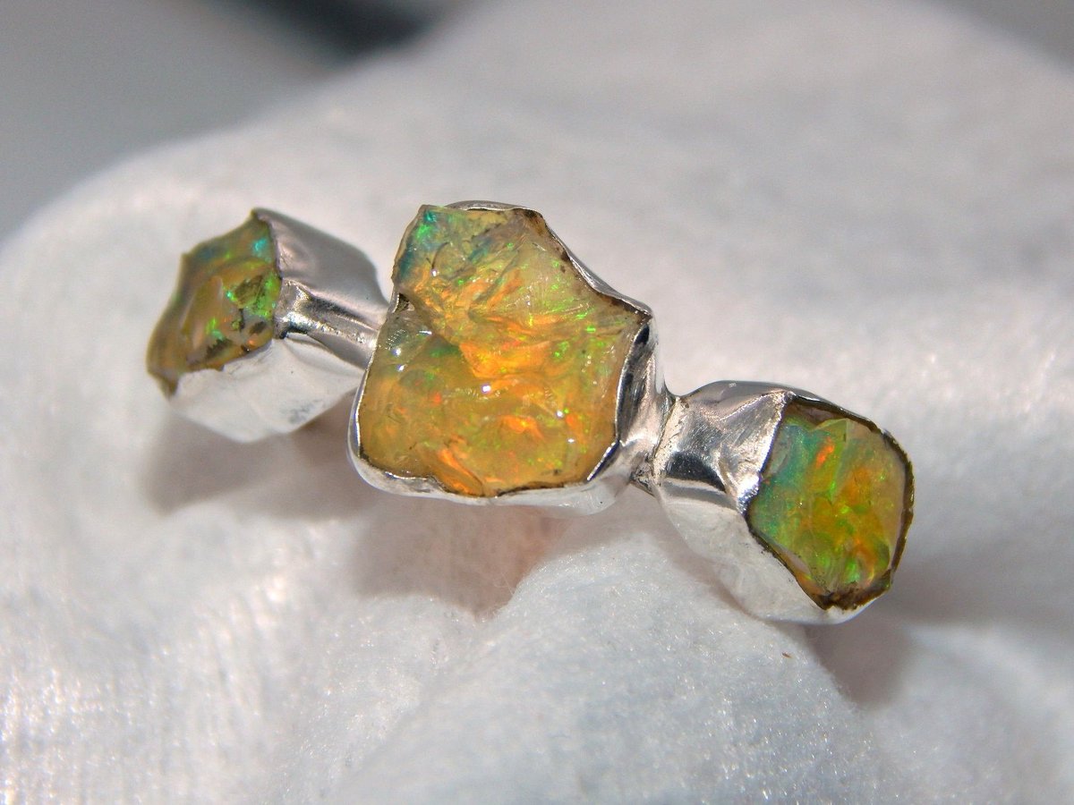 msgemshub's tweet image. 70%OFF Triple Stone Ring - Ethiopian Opal Raw Ring - 92.5 Sterling Silver Ring - Opal Rough Ring - Fair Opal Raw Ring