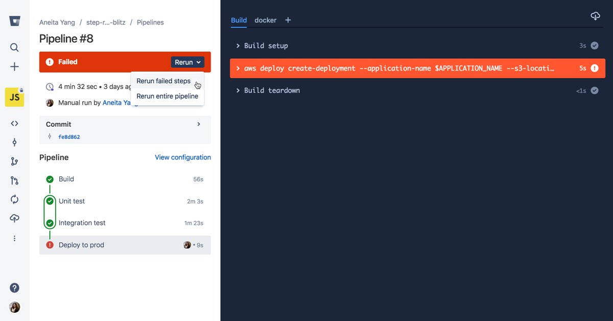Bitbucket's tweet photo. Save resources and time by rerunning failed #pipeline steps instead of your entire pipeline: https://t.co/Jzo6NuZEbD https://t.co/XGaP2psvd1