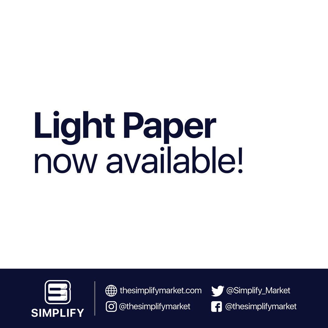Simplify_Market's tweet image. Our 6-page Light Paper is now available! Head over to simplifymarket.io to check it out.

(White paper coming soon)