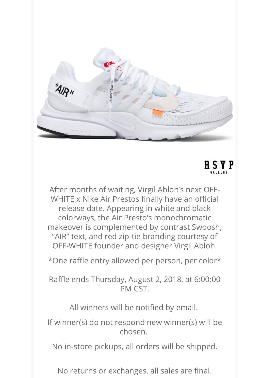 SNKR_TWITR Twitter: "Off-White x Nike Air Presto “White” online open via RSVPGALLERY https://t.co/p2xwJGMe3S #snkr_twitr https://t.co/iaKggtIgcX" / Twitter