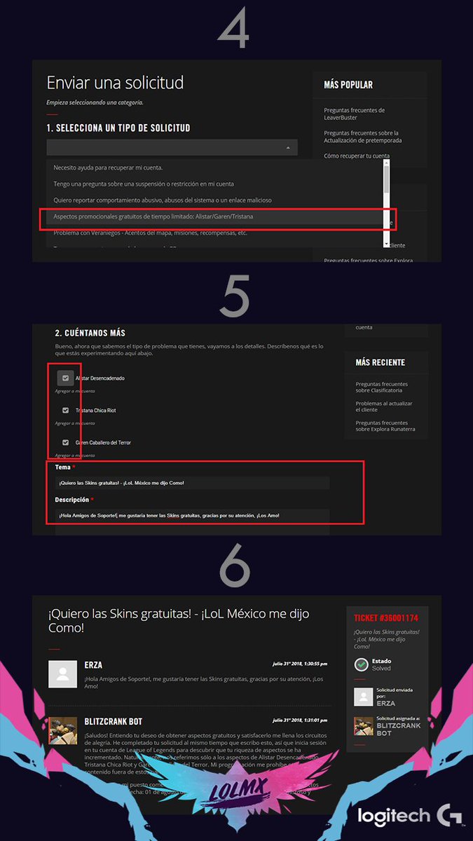 LoLMXoficial's tweet photo. Guía para obtener las skins gratuitas idea by @LeaYasha : 
1. Entra a:
https://t.co/Jv6sYbQXNj

2. Sigue los pasos de las imágenes.

3. No olvides seleccionar tu región mientras sigues los pasos. https://t.co/eDLOtVWgug