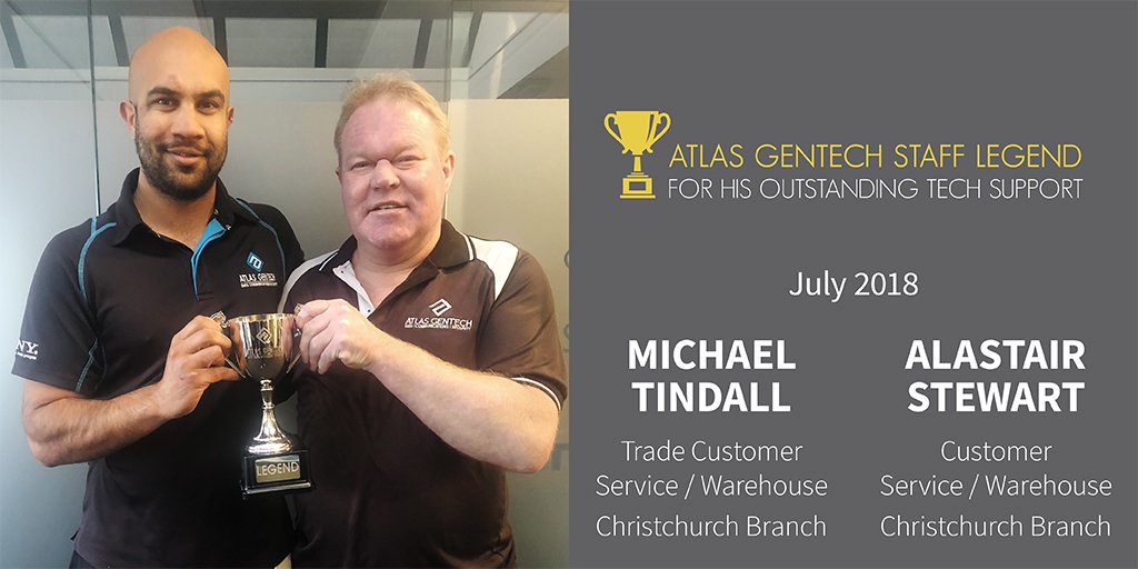 Atlasgentech's tweet photo. Congrats to our Legend Cup winners!
This time we thought it only fitting that the cup be shared by the dynamic duo in Christchurch – Michael Tindall and Alastair Stewart!
Well done lads!!!
#legend #Congratulations #StaffAward #AtlasGentech #Christchurch #Wellington #ThankYou https://t.co/Nmvit9U5jP
