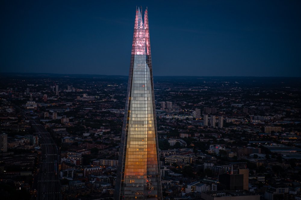 Just the most stunning sunset reflecting on the #Shard as we flew around #London this evening.