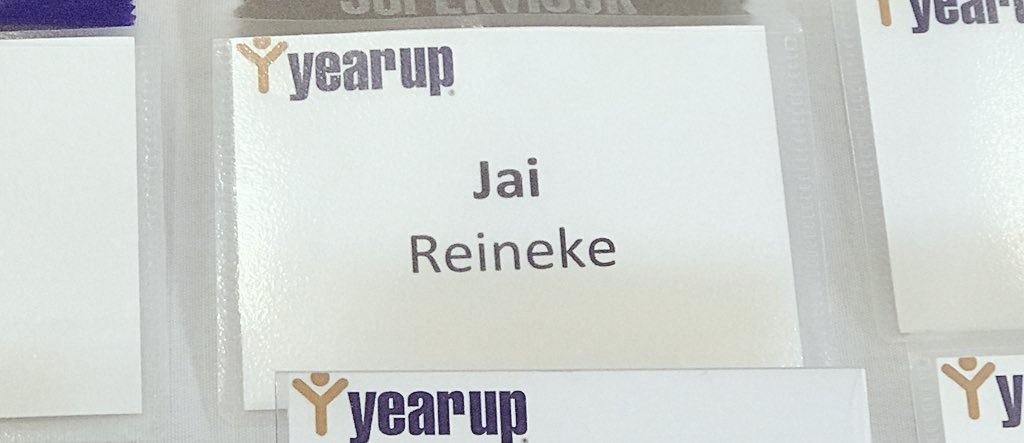 JaiCG_PR's tweet photo. JaiCG’s namesake on a name tag. In the house for tomorrow’s @YearUpPVD Class 26 graduation! #yearup https://t.co/8bXMLRS1LJ