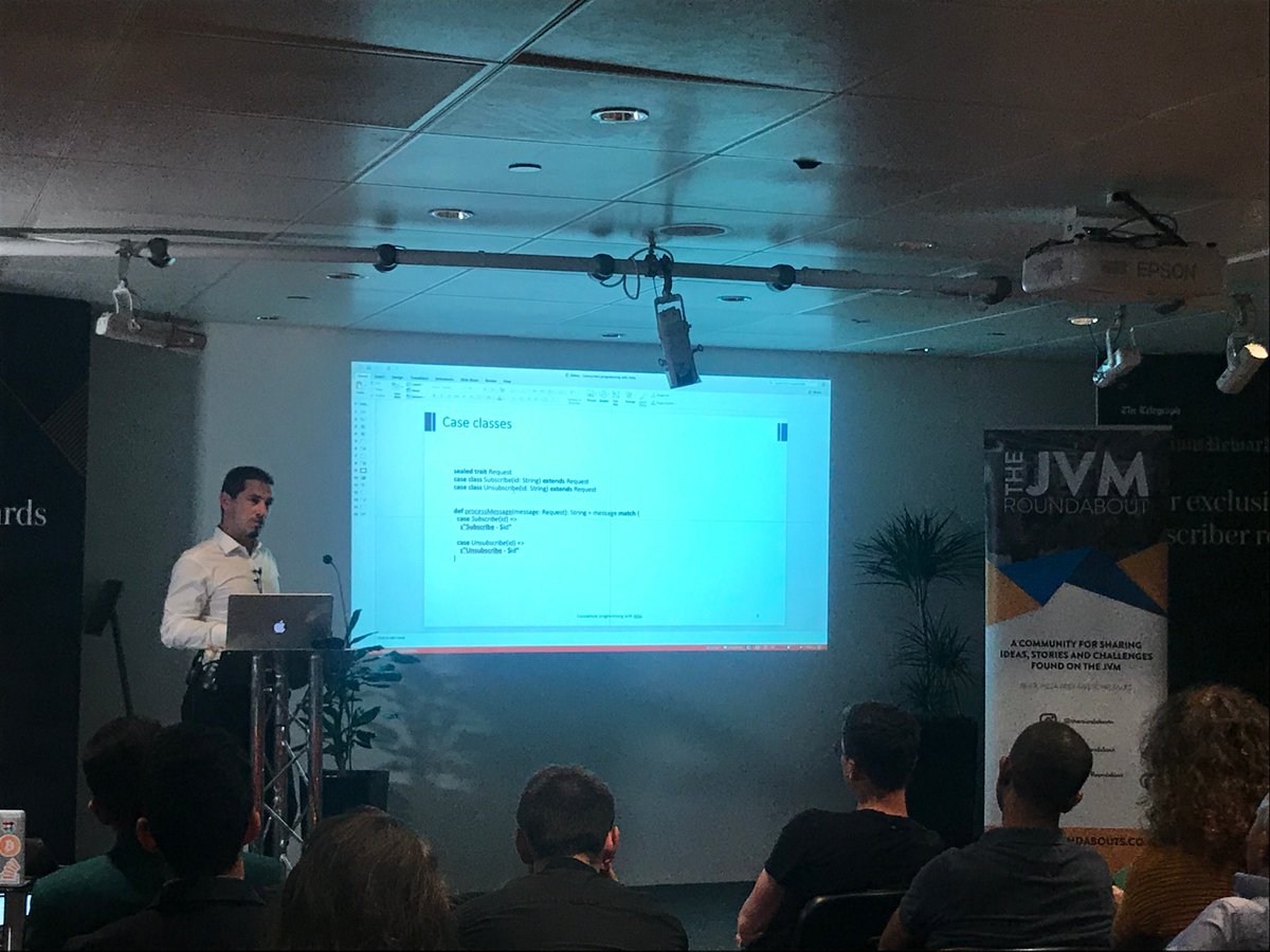 TelegraphEng's tweet image. Tudor Palanga, on how Akka is a toolkit for building highly concurrent, distributed and resilient message-driven applications. #jvmroundabout #javavsscala