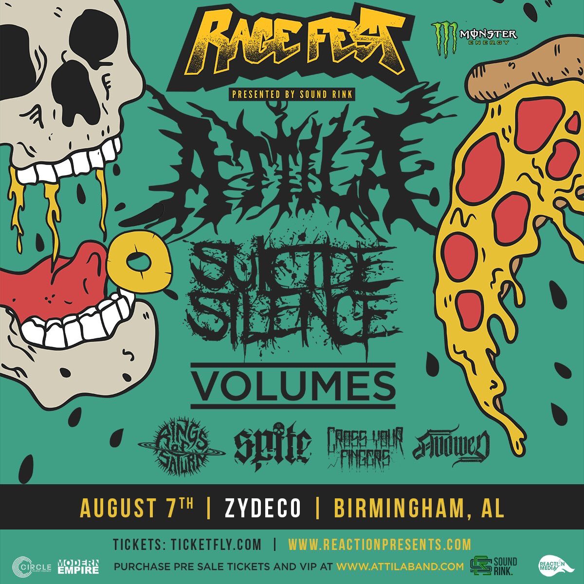 Zydecobham's tweet photo. Don't miss #RAGEFEST Tuesday (8/7) ft. @ATTILAga, @suicidesilence, @Volumesband, @RingsofSaturn_, @SPITEca, @cyf_official &amp; @Avowed205!!

🎟 → https://t.co/hQD48npDco
Presented by @Reaction_Media https://t.co/smdOg1YDXS