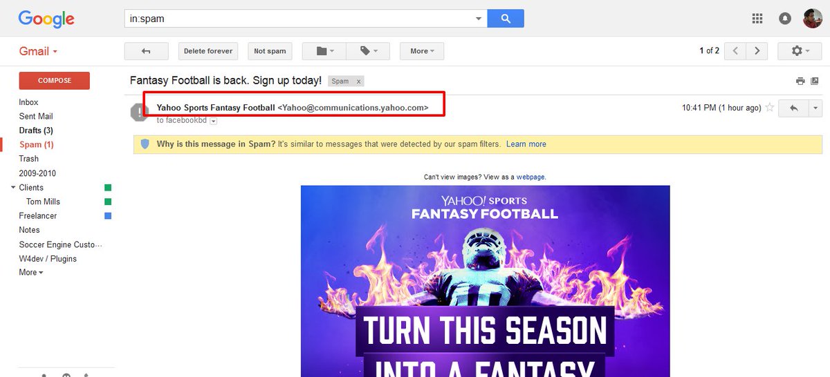 shazzadwp's tweet photo. Gmail is marking yahoo mail as spam, this is so much rivalry 😄 https://t.co/Q0mtPRuaSr