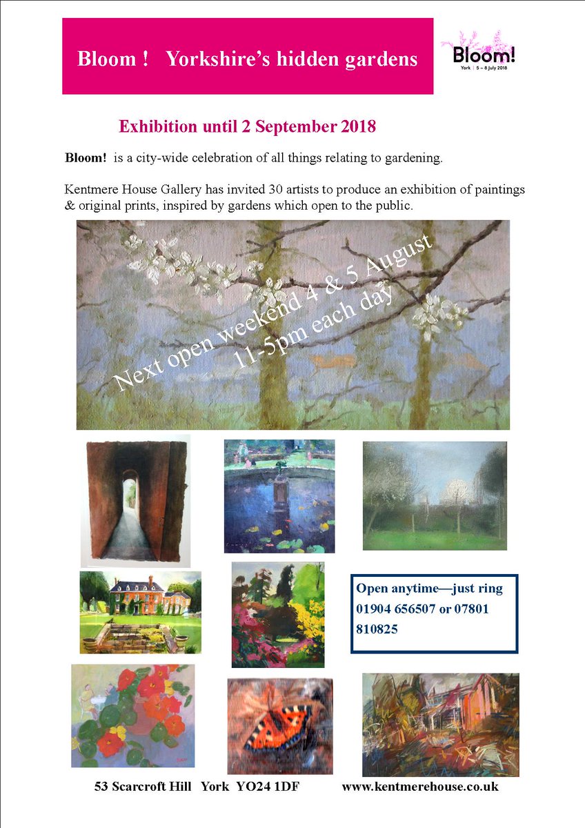 Kentmere_H_Gall's tweet photo. At last able to send details of my continuing @BloomYork2018  exhibition (too good an idea to stop after only 4 days).  New work arrived from Bob Armstrong of @NGSOpenGardens .  And fabulous new book from @MascotMediaTeam 'The Illustrated Garden'.  Open this weekend 11-5. https://t.co/xn4AM8QADc