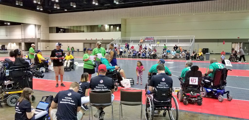 will_reynolds's tweet photo. Great afternoon at the @PVA1946 / @DeptVetAffairs #NVWG #WheelchairGames . The @DeloitteGov team had an opportunity to check out #PowerSoccer for the first time with a world class broadcaster, and coach @tonyjacksonAZ ! #DeloitteSupports https://t.co/z3grP4mRnW