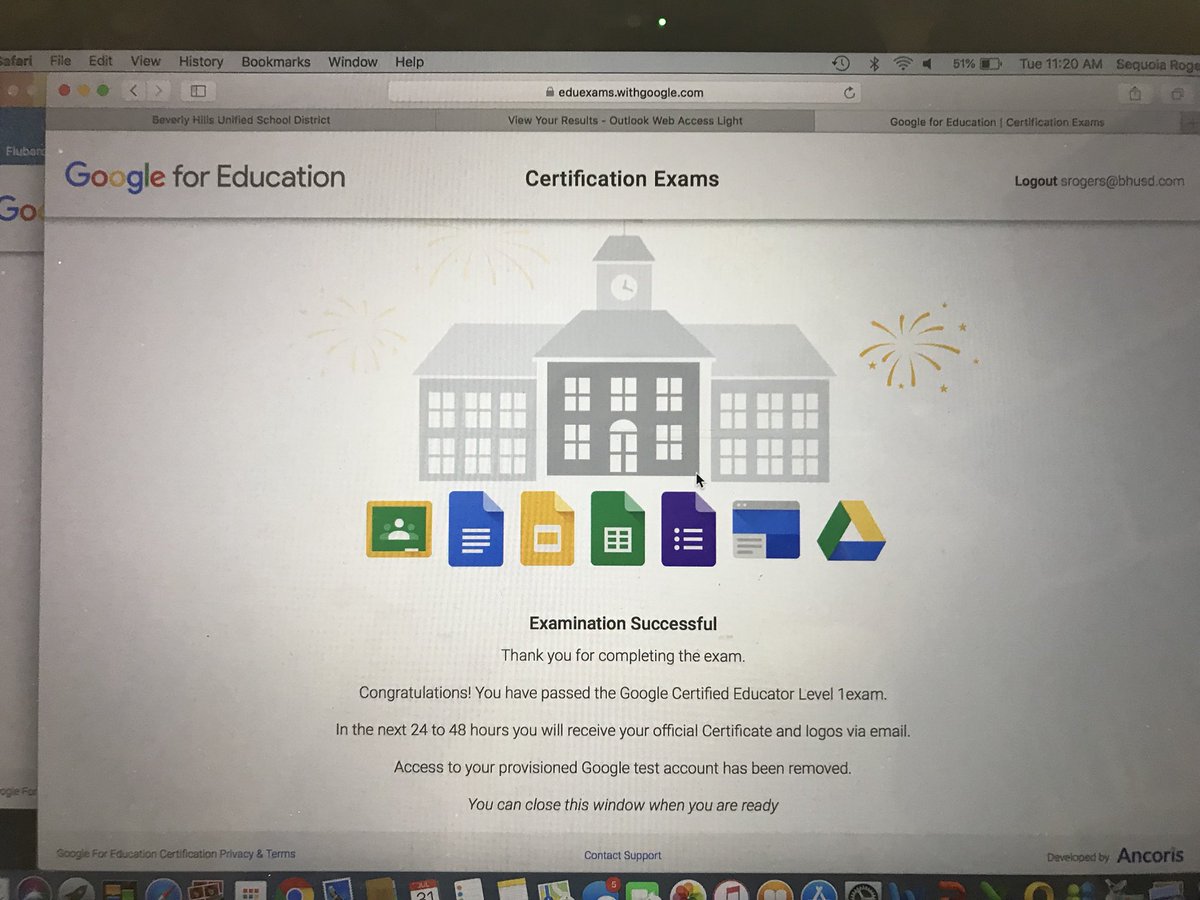 Quoia1's tweet photo. Just passed my Level 1 @GoogleForEdu Test! @HawVikings https://t.co/XElvo9C5Id