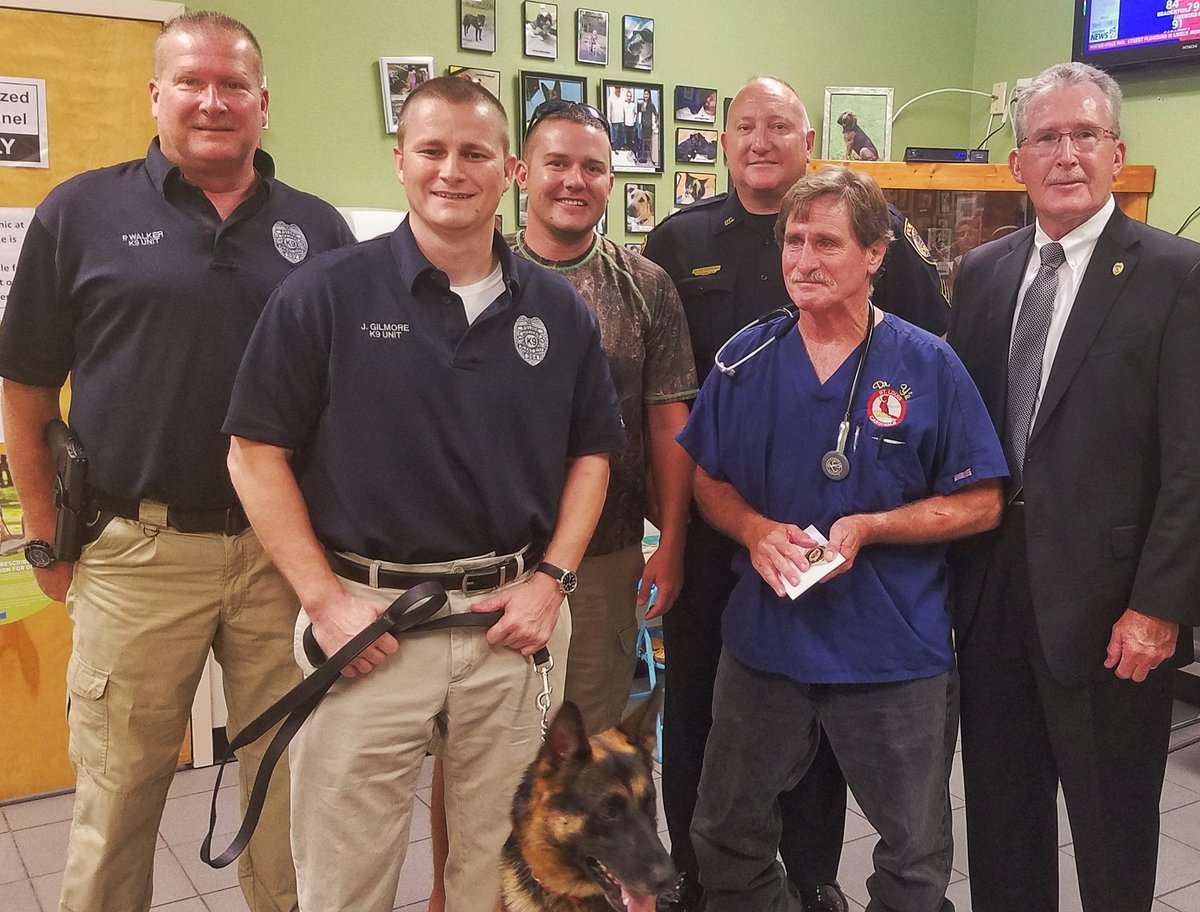 Chief Duncan and members of the PCPD K-9 Unit presented “Doc Y” a plaque of thanks and respect for the many years of service to Plant City. 

"Doc Y" has provided healthcare, love, and compassion to our K-9 partners for many years free of charge out of the kindness of his heart.