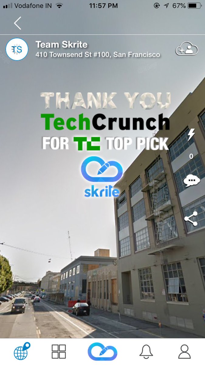 Skrite1's tweet photo. A big thank you to @TechCrunch and its editorial team @screengoblin @sarahintampa @panzer @fredericl @bheater @mattlynley @jonrussell @fitztepper @ingridlunden ! Techcrunch now you have your own skyspace #skrite #ownthesky #ar #vr #teleport #skymessage #TCDisrupt #TCDisrupt2018 https://t.co/lprjfQn8wV