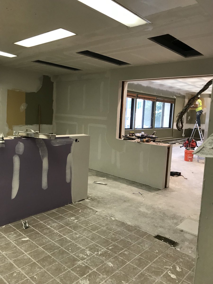 Sheetrock is up. Painting and cabinetry goes in next! #midcenturysnaxo