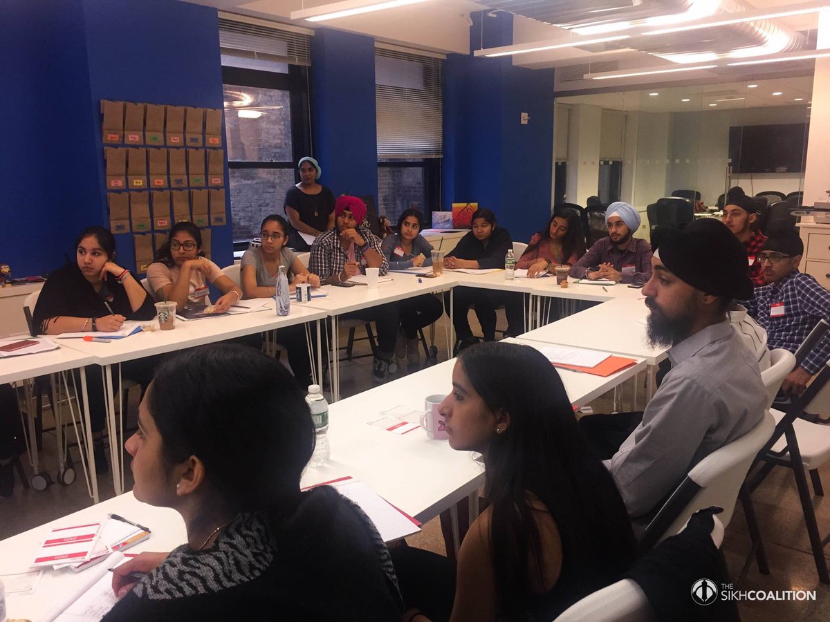 sikh_coalition's tweet photo. This week, the new Junior Sikh Coalition class is kicking off their 2018-2019 year with a series of social justice trainings and workshops. Today, Senior Religion Fellow Simran Jeet Singh led a workshop focused on "Revisiting the Life of Guru Nanak." #JuniorSikhCo #JSC2018 https://t.co/10UERkpxCF