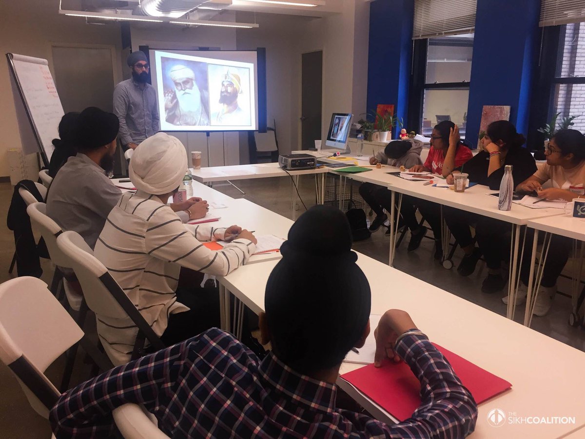 sikh_coalition's tweet photo. This week, the new Junior Sikh Coalition class is kicking off their 2018-2019 year with a series of social justice trainings and workshops. Today, Senior Religion Fellow Simran Jeet Singh led a workshop focused on "Revisiting the Life of Guru Nanak." #JuniorSikhCo #JSC2018 https://t.co/10UERkpxCF