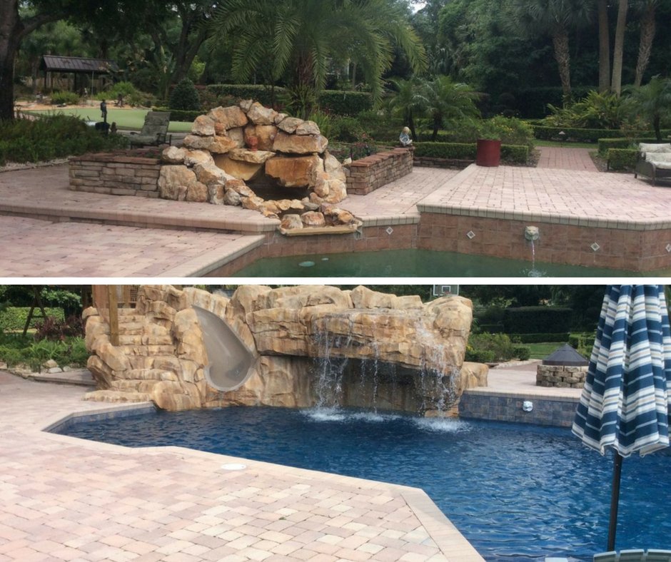 PoolsBm's tweet image. Take your outdated water feature and transform it into an amazing slide with BM Wemple's expert restoration services. #beforeandafter #poolrestoration
