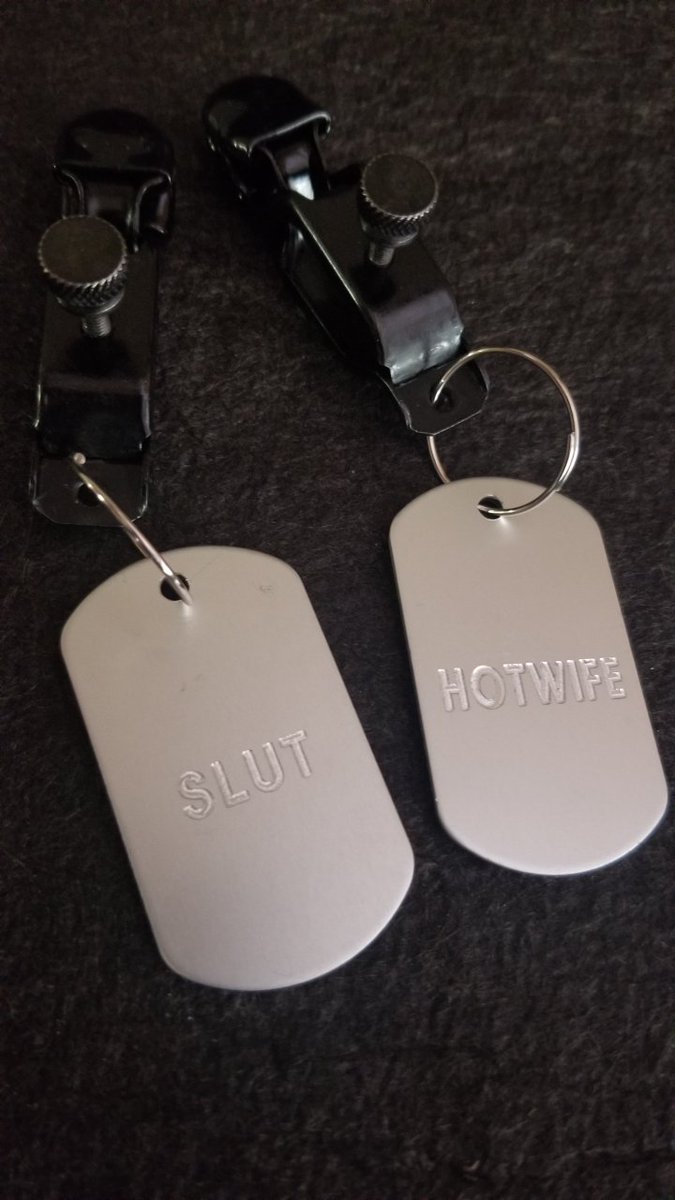BallisticMetal's tweet photo. More fun new stuff - Personalized Nipple Clamps. Perfect to clamp on to your tits, his nipples, #cuck nips, #hotwife nips, who knows, maybe put them on those lower lips or his cock.. We can engrave these horizontally or vertically. #nippleclamps #nipclamps #nippleclamp #titclamp https://t.co/7c0MxyoSfP