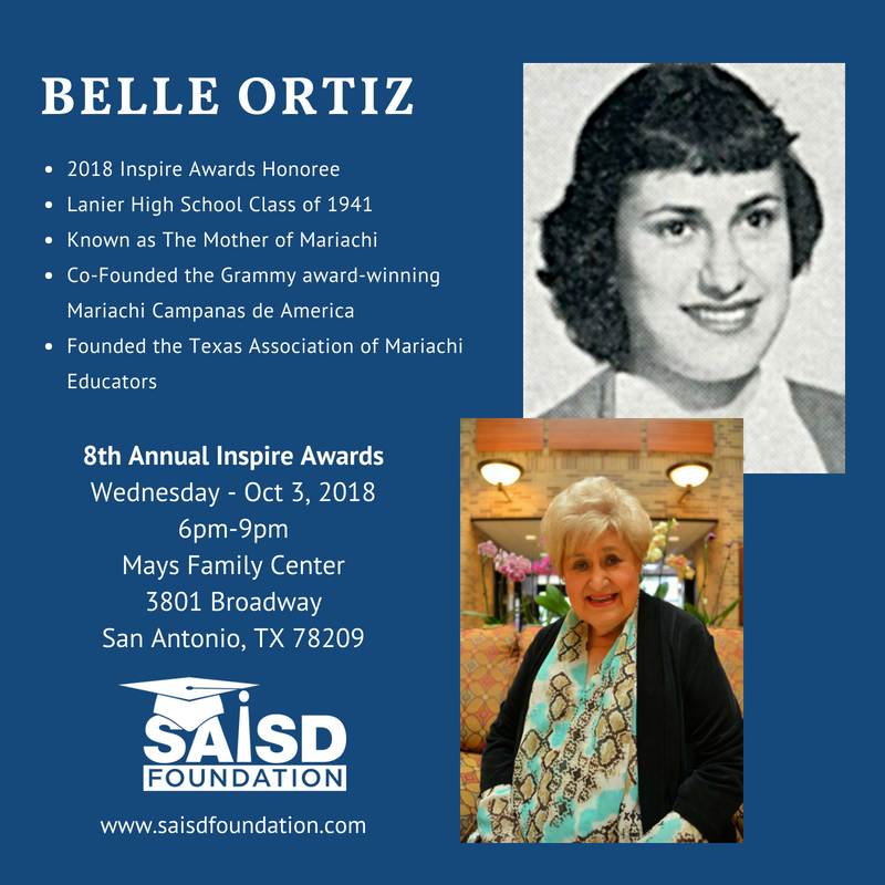 SAISDFoundation's tweet photo. Learn more about our 2018 Inspire Awards Honoree: Belle Ortiz - Lanier High School Class of 1941. For full event info click here: https://t.co/3ek1pTSFbC https://t.co/X0JBeOi81j