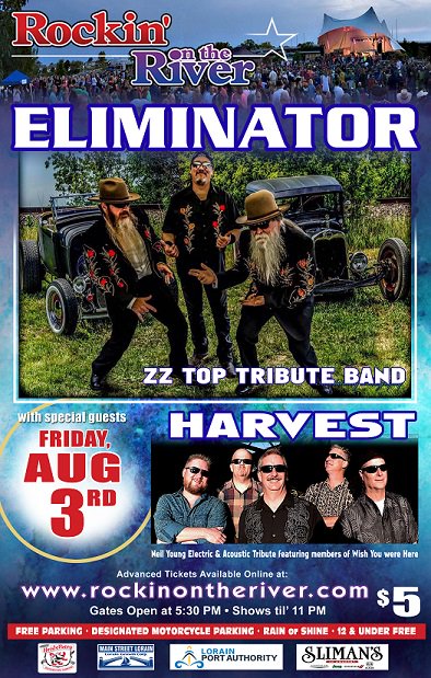 This Friday bring your Cheap Sunglasses and come party with us at Black River Landing in Lorain with Eliminator, ZZ Top Tribute &amp; Harvest, Neil Young Tribute! All starts 6:15 pm Admission only $5, 12 &amp; under free