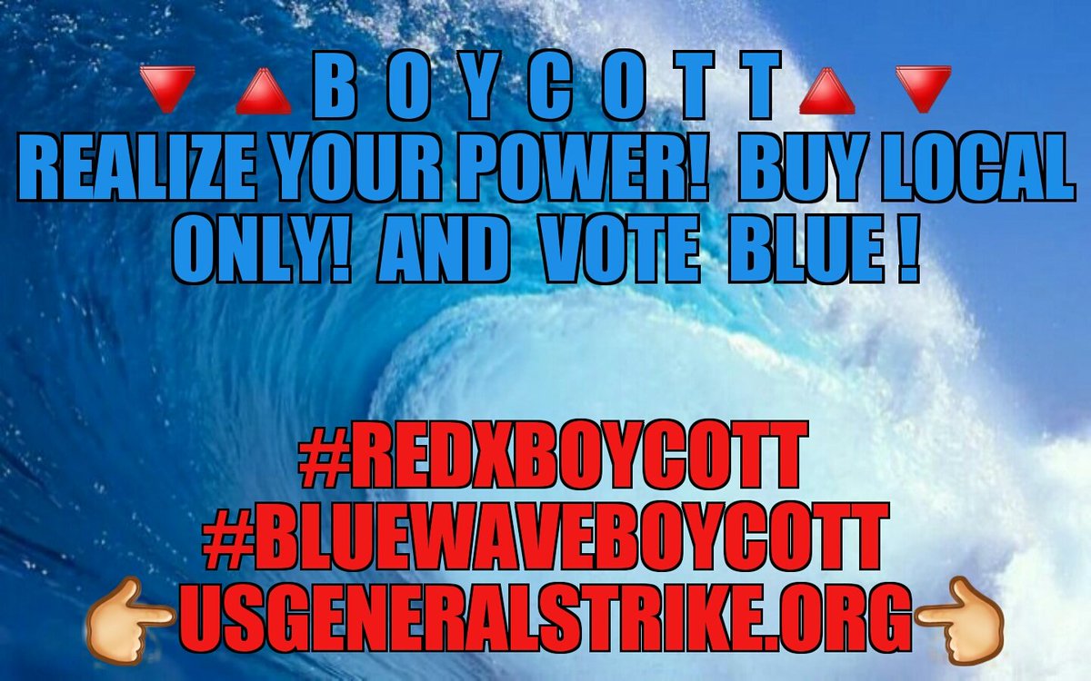 Austin_Native1's tweet photo. They can't arrest us for boycotting! Make it a habit!
BOYCOTT THRU NOVEMBER!
#BlueBoycottWave
#BlueWaveBoycott (same as above)
#RedXBoycott
#BoycottUSA
#BoycottUSAProducts
#EconomicBoycott
#NationalBoycott
Strikes:
#NationWideStrike
#GeneralStrike
https://t.co/12pjh0LIFv
2/ https://t.co/gC5ErbnU63