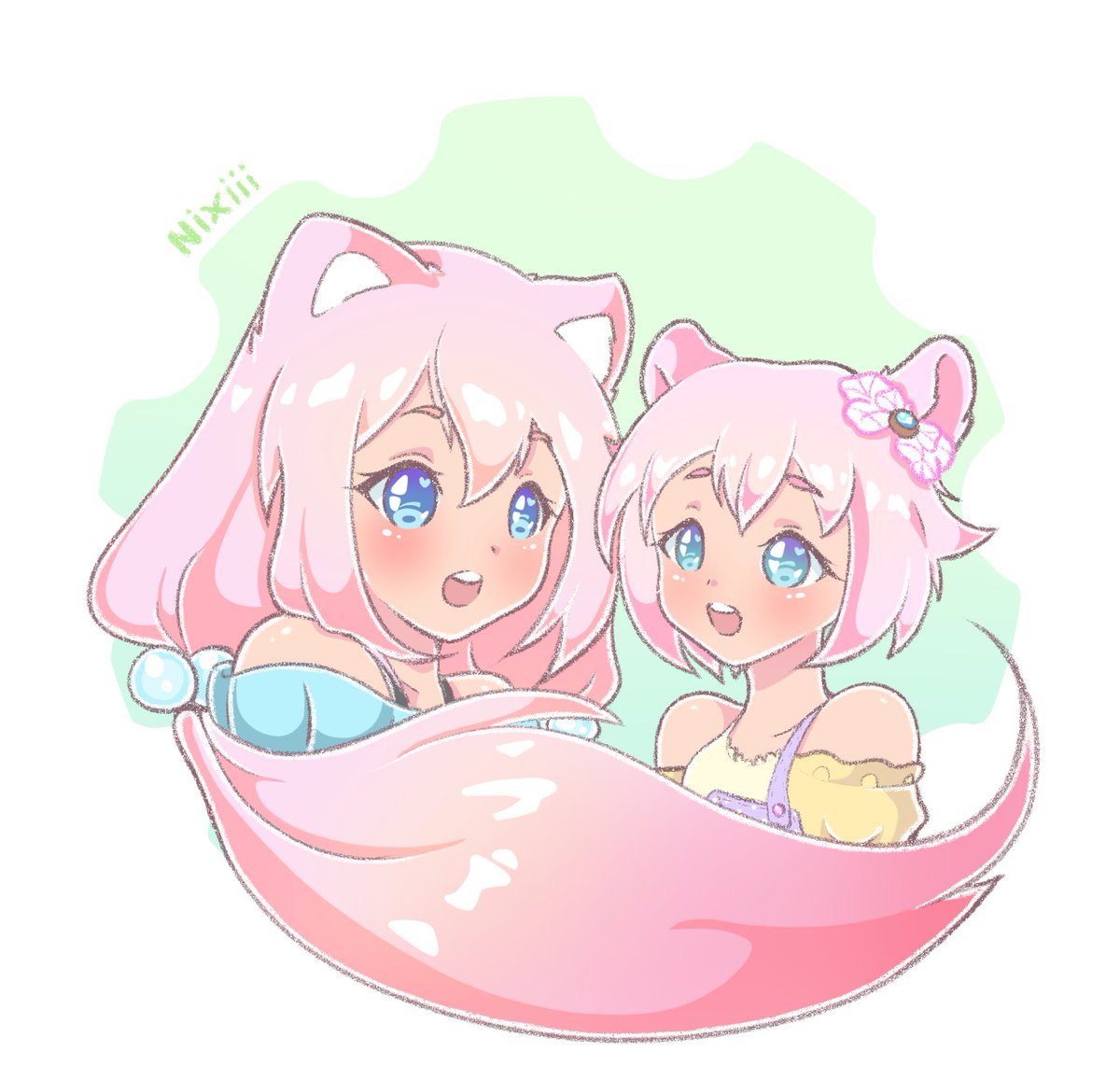 Doodle_Nixiii's tweet photo. [ FanArt!!! ]  Hii everyone !!
I adore Hyanna nastu ❤ Her art is amazing and she inspires me to draw and improve ! So i really wanted to make fan art of her two oc's ! Chiye and komomo !! #hyanna #natsu #Fanart #DigitalArtist #anime #CLIPSTUDIOPAINT #digitaldrawing https://t.co/rU0PbyUcEs