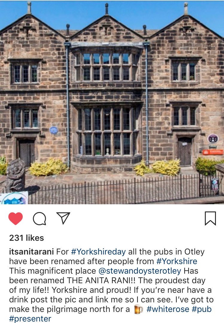 OtleyPubClub's tweet photo. Wow @itsanitarani knows about her pub! 🤩
Thank you for the mention Anita. You are very welcome to come and have a drink in your Otley pub anytime.
#YorkshireDay #YorkshireAndProud #OtleyPubs #PubTown #Yorkshire #WestYorkshire #Otley https://t.co/AZB7tgD3UG