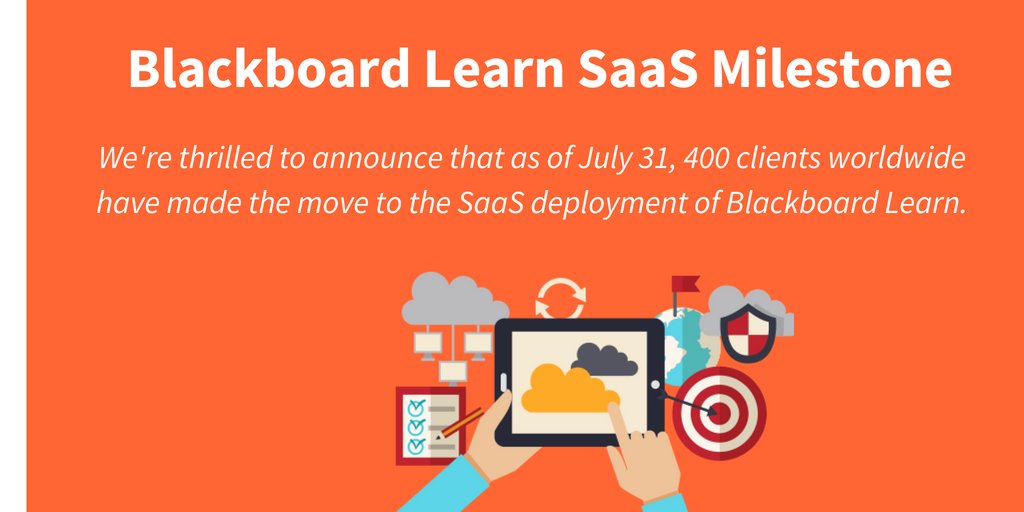 Blackboard's tweet photo. Exciting news: As of today, 400 clients have made the transition to the SaaS deployment for Blackboard Learn! https://t.co/1UPuszPFba