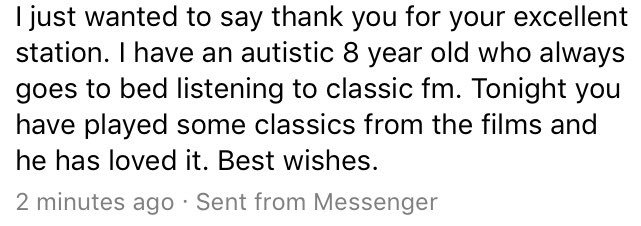 We’re getting a brilliant response to our John Williams concert on <a href="/ClassicFM/">Classic FM</a> tonight - but when it comes to great messages, I don’t think this one can be beaten: