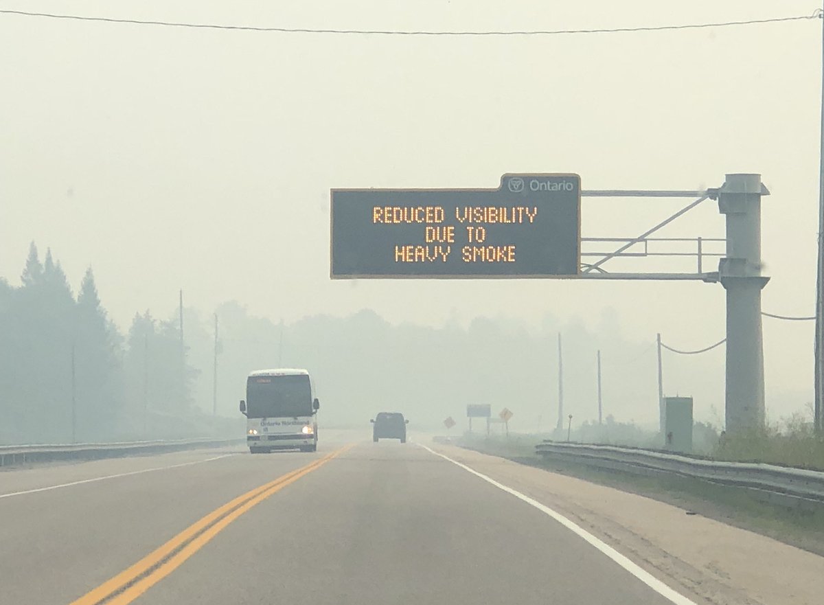 Reduced visibility along #hwy69 near the French River. #fire #ParrySound