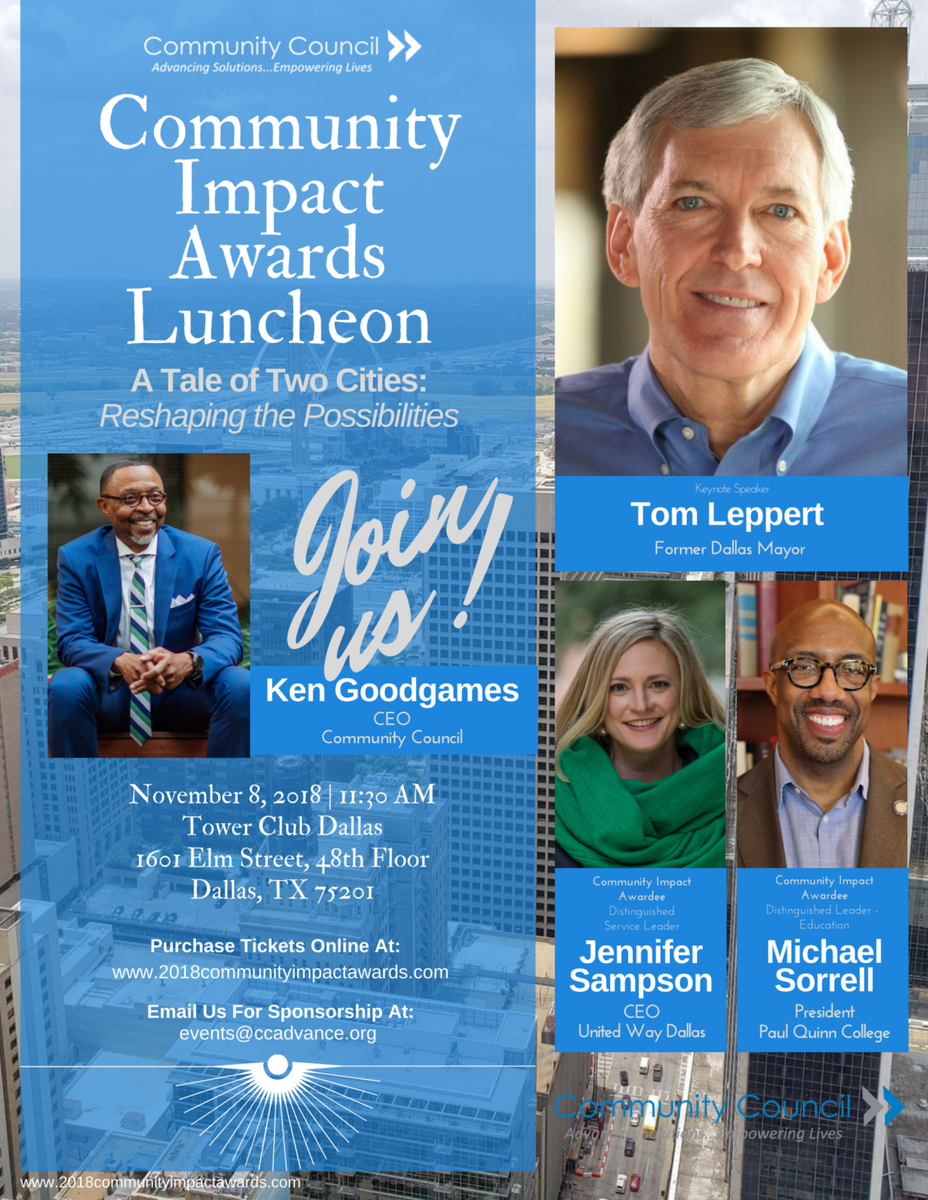 CCGDDallas's tweet photo. Join us as we celebrate community leadership across Dallas at the 2018 Community Impact Awards Luncheon! This year's theme is "A Tale of Two Cities: Reshaping the Possibilities" at Tower Club- Dallas on 11/8/18 at 10:30 am Learn more: https://t.co/TvSXbyaDSb https://t.co/hiS8vjPxWA
